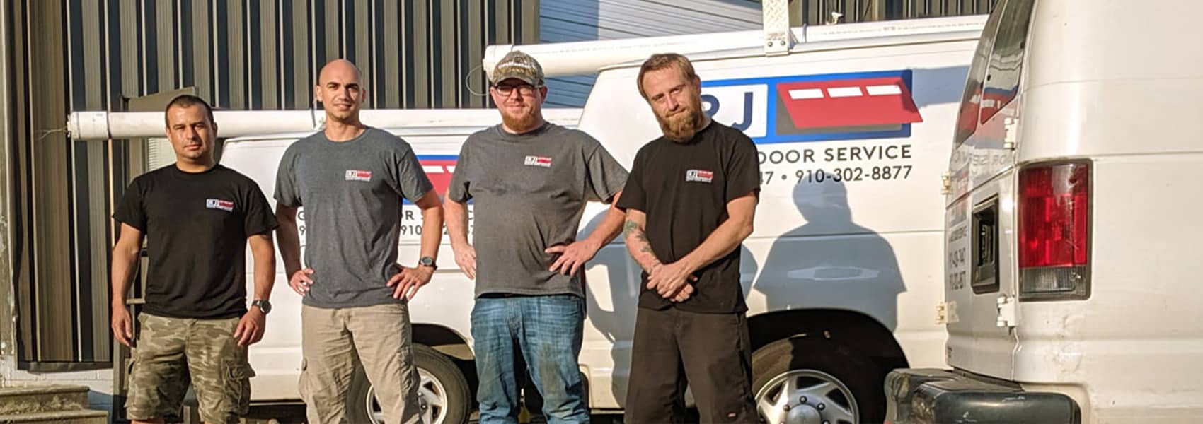 RJ Garage Door Service Team in front of the cars - Closeup