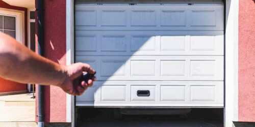 Garage door PVC. Hand use remote controller for closing and open