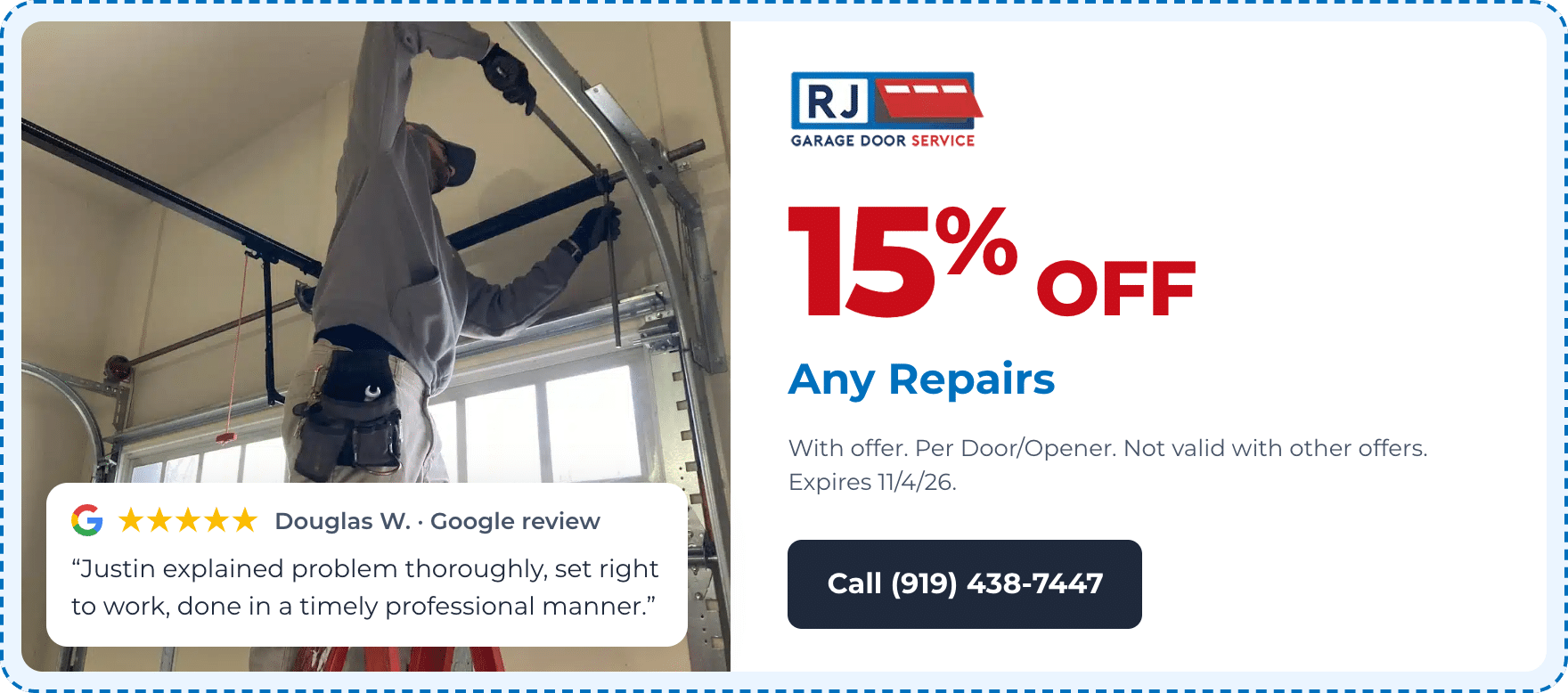 rj coupon 15 off repairs RJ Garage Door Service