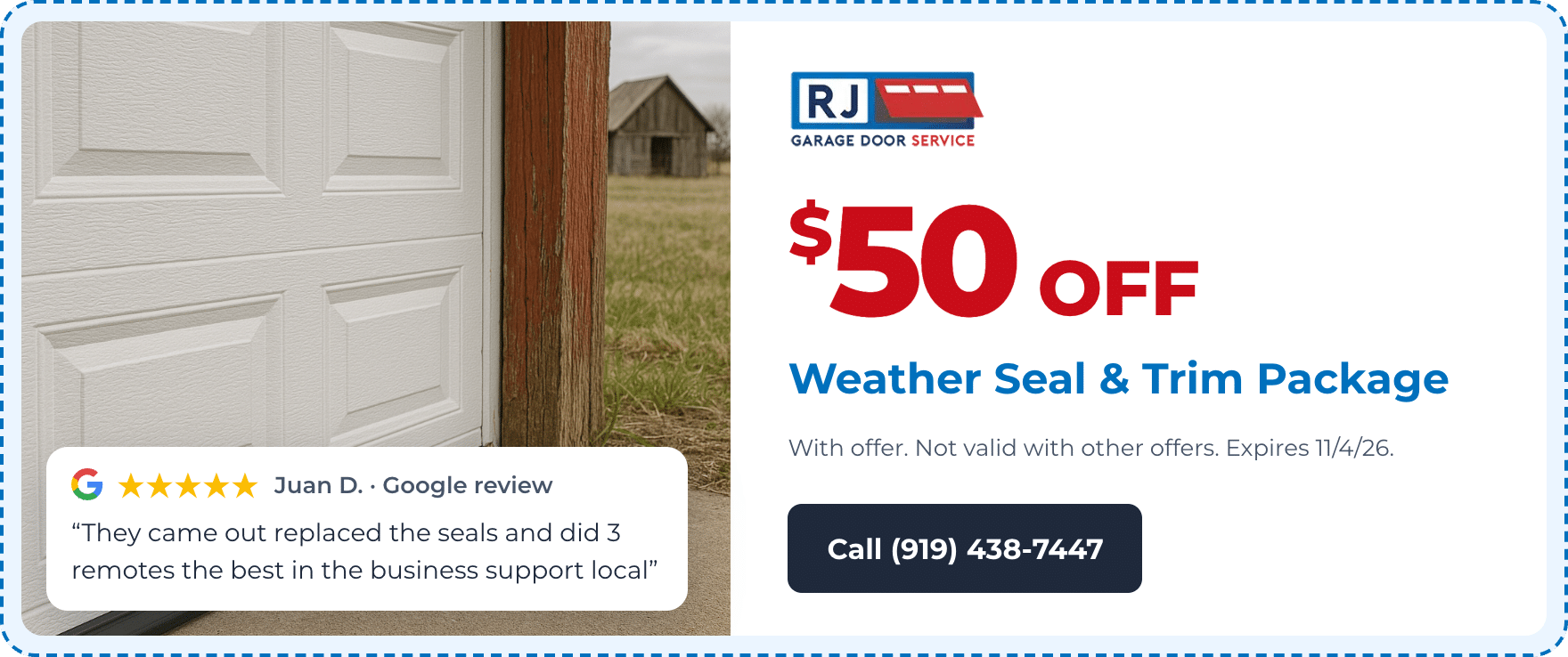 rj coupon 50 off weather seal RJ Garage Door Service