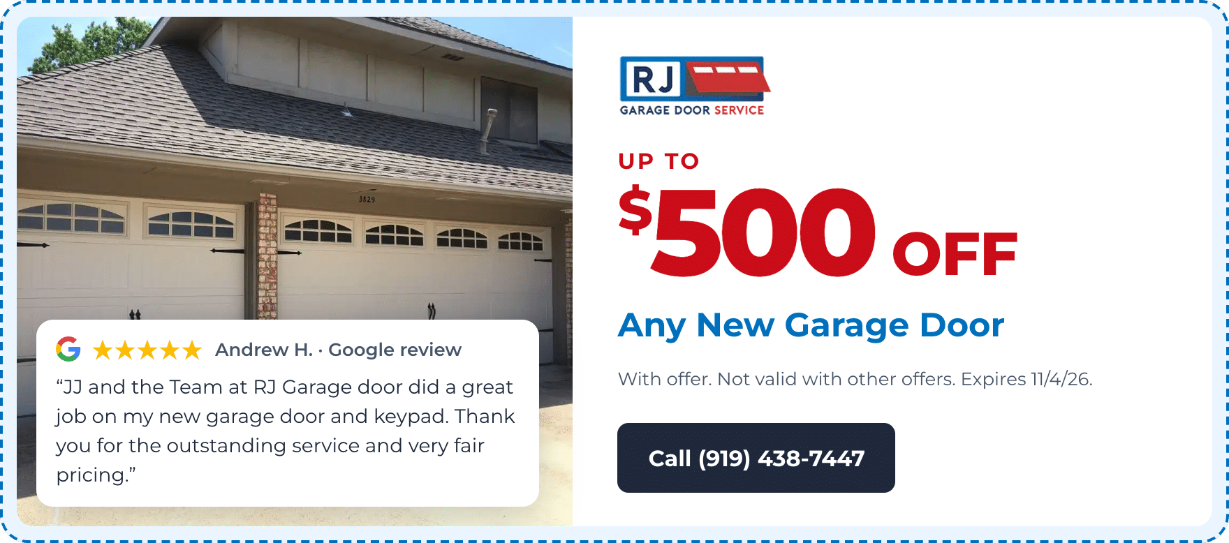 rj coupon 500 off new door RJ Garage Door Service